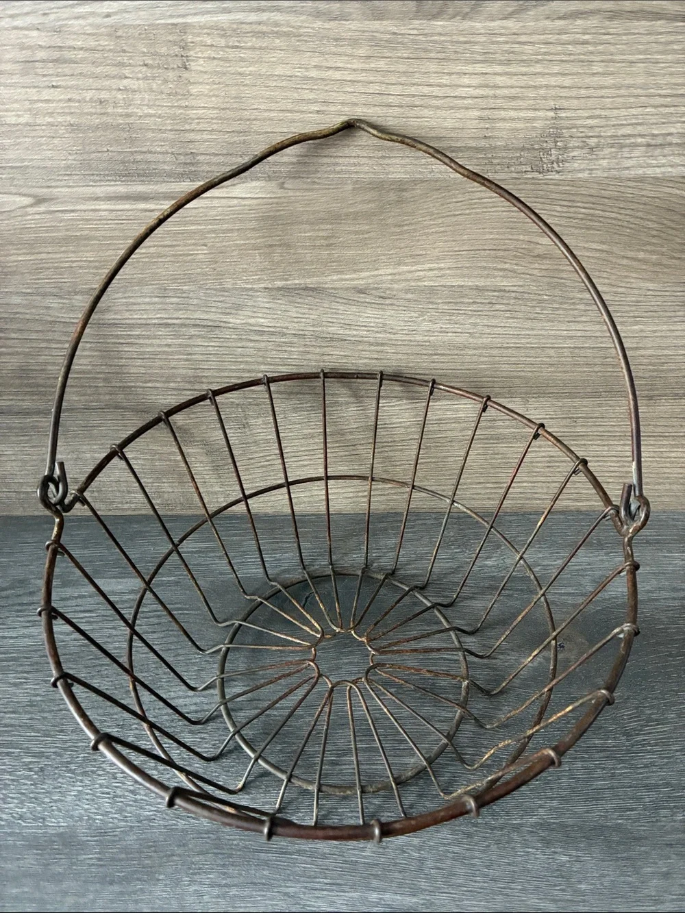 Vintage Wire Handled Egg & Harvest Gathering Basket Farmhouse Rustic Decor